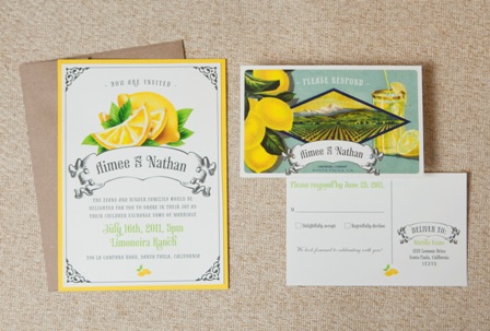 Vintage Lemon Wedding Invitation 