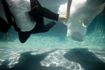 Bride and Groom- Trash the Dress Underwater 